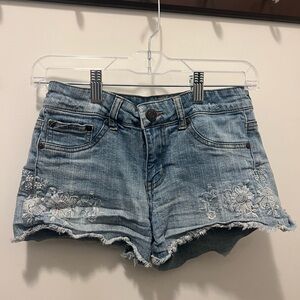 Eunina Blue Jean Shorts Distressed Mid-Rise